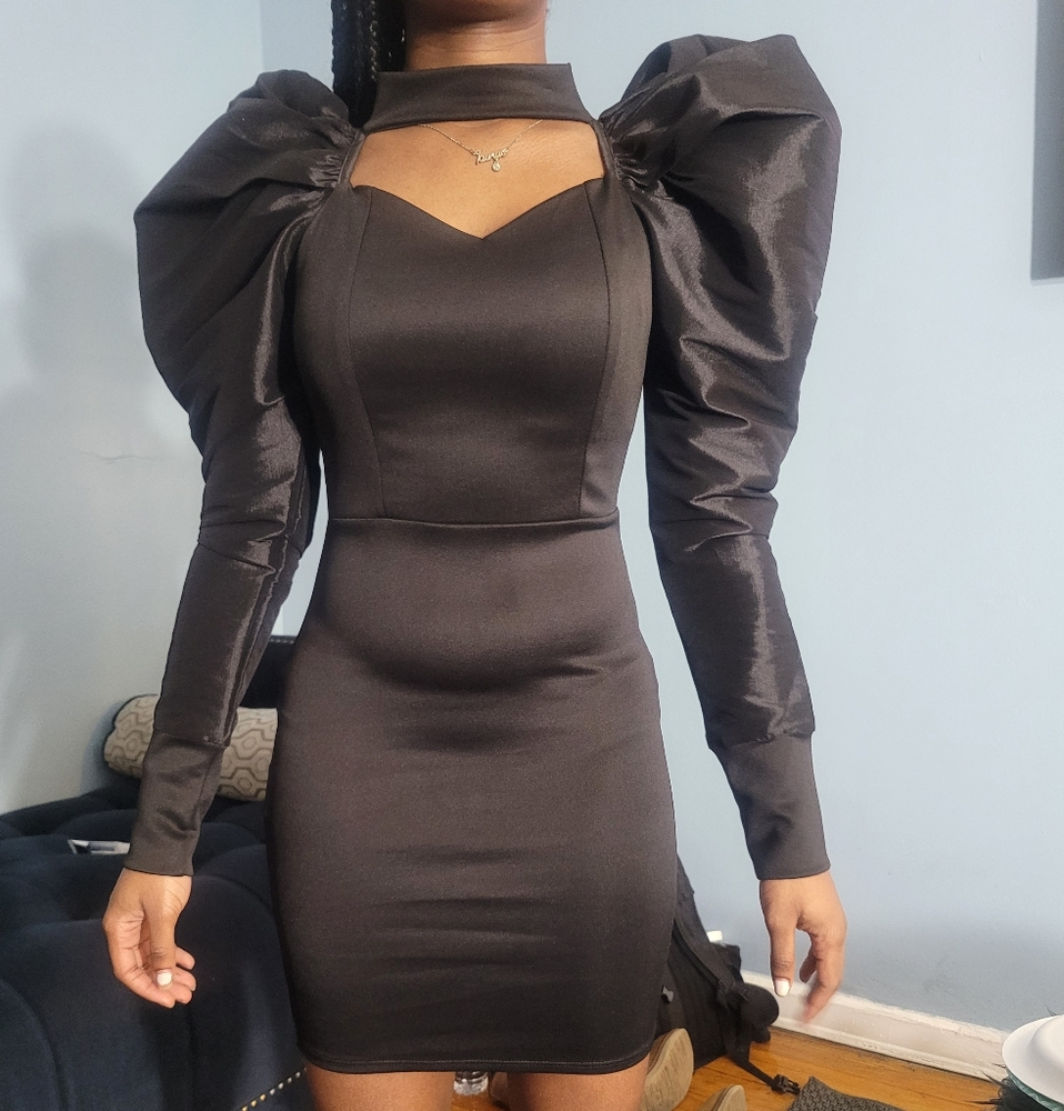 Black Puff Sleeve sexy dress